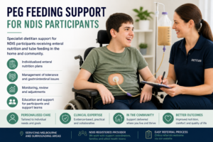 PEG feeding support for NDIS participants showing enteral nutrition and dietitian care in the community